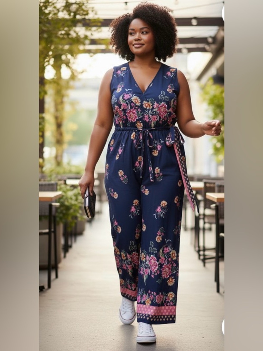 NWT: size 26 BloomChic Navy Floral V-Neck Tie-Waist Jumpsuit